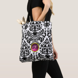 ART NOUVEAU ROZE ZWART WIT DAMAST ROZE MONOGRAM DRAAGTAS