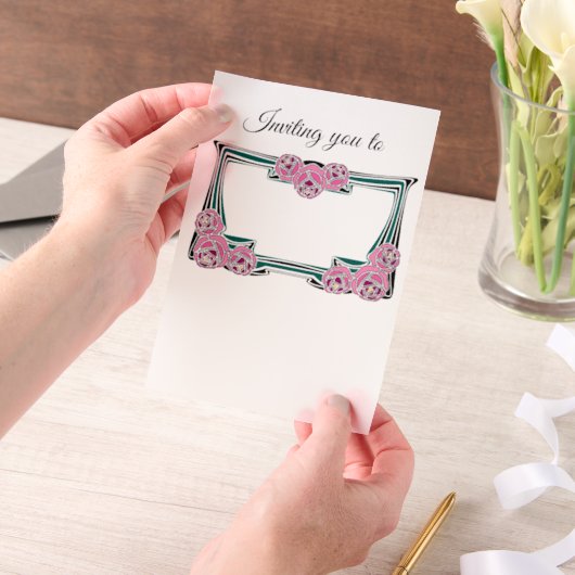 Art Nouveau rozen rand Vellum Uitnodigingen (Draagbaar)