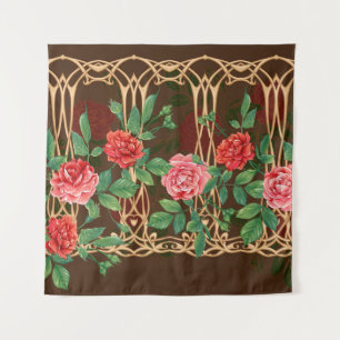 Art Nouveau Rozen: rieten imitatie Wandkleed