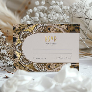 Art Nouveau RSVP-Briefkaart met gouden hoogtepunte Folie Feestdagen Briefkaart