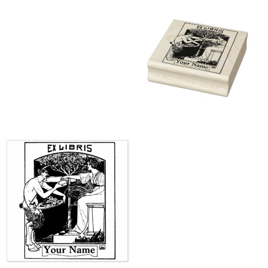 Art Nouveau Satyr Ex Libris Sjabloon Rubberstempel (Gestempeld)