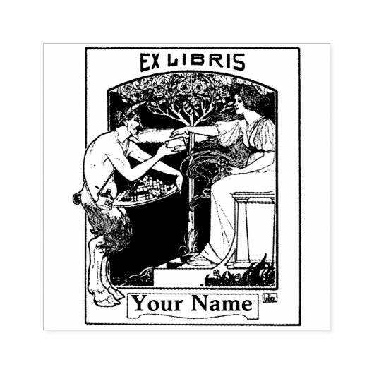 Art Nouveau Satyr Ex Libris Sjabloon Rubberstempel (Afrduk)