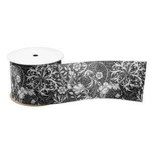 Art Nouveau Seaweed Floral, Black en White Lint