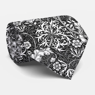 Art Nouveau Seaweed Floral, Black en White Stropdas