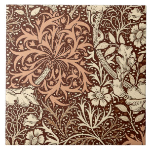 Art Nouveau Seaweed Floral, Brown en Beige Tegeltje