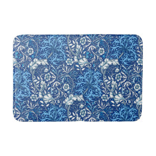 Art Nouveau Seaweed Floral, Cobalt Blue en White Badmat