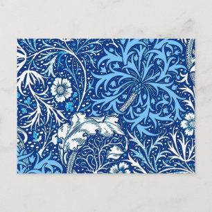 Art Nouveau Seaweed Floral, Cobalt Blue en White Briefkaart