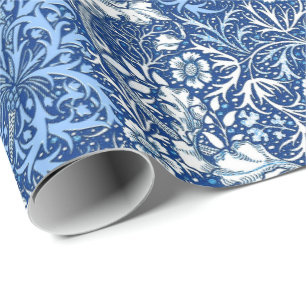 Art Nouveau Seaweed Floral, Cobalt Blue en White Cadeaupapier