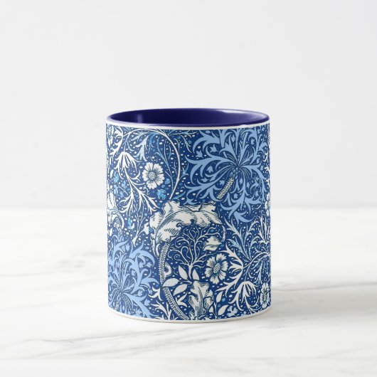 Art Nouveau Seaweed Floral, Cobalt Blue en White Mok (Midden)