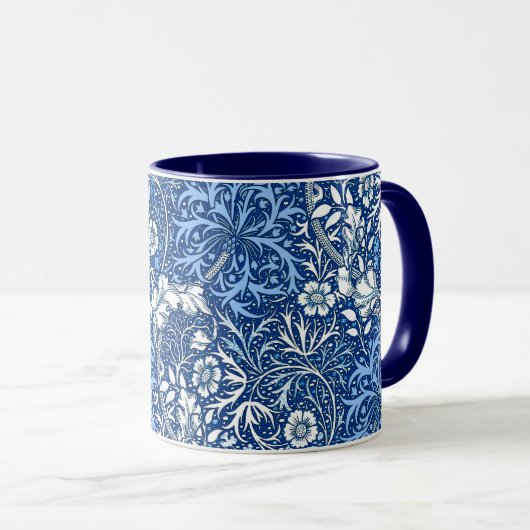 Art Nouveau Seaweed Floral, Cobalt Blue en White Mok (Voorkant rechts)
