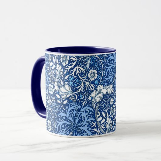 Art Nouveau Seaweed Floral, Cobalt Blue en White Mok (Voorkant links)