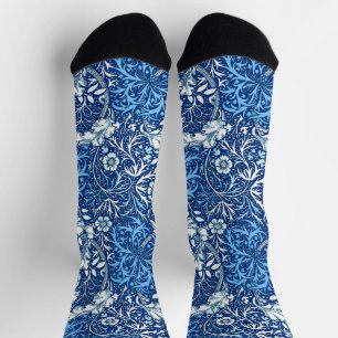 Art Nouveau Seaweed Floral, Cobalt Blue en White Sokken