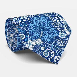 Art Nouveau Seaweed Floral, Cobalt Blue en White Stropdas