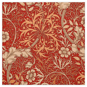 Art Nouveau Seaweed Floral, Deep Coral Oranje Stof