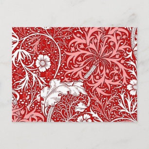 Art Nouveau Seaweed Floral, Deep Red en White Briefkaart