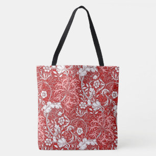 Art Nouveau Seaweed Floral, Deep Red en White Draagtas