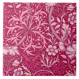 Art Nouveau Seaweed Floral, Fuchsia Pink Tegeltje