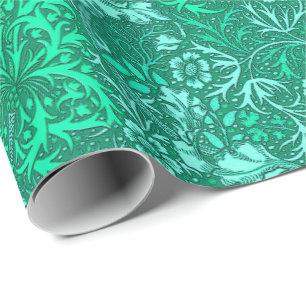 Art Nouveau Seaweed Floral, Turquoise en Aqua Cadeaupapier
