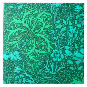Art Nouveau Seaweed Floral, Turquoise en Aqua Tegeltje