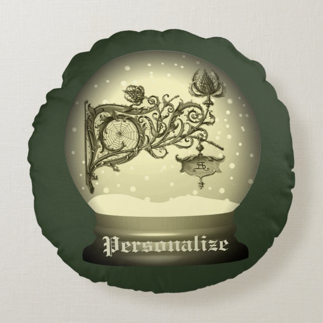 Art nouveau snow wereldbol rond kussen (Voorkant)