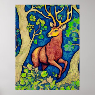 Art Nouveau Stag in een Fantasy Forest Poster