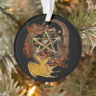 Art Nouveau Star/Pentacle Dragon gekleurd Ornament