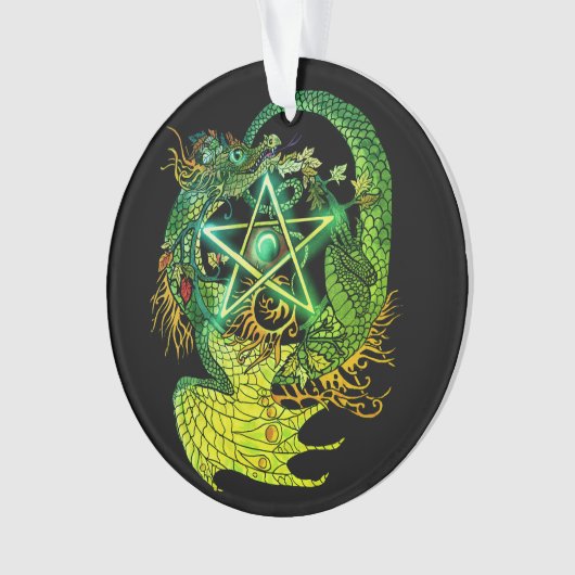 Art Nouveau Star/Pentacle Dragon gekleurd Ornament (voorkant)