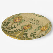 Art Nouveau Stengels Tulp Bloem Kleine Ivy Bladere Papieren Bordje (Gekanteld)