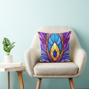 Art Nouveau Stijl Glas in lood Peacock Veer Kussen
