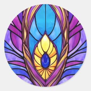 Art Nouveau Stijl Glas in lood Peacock Veer Ronde Sticker