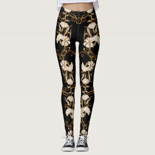 Art Nouveau Stijl: Goud-Zwart . Leggings