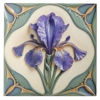 Art Nouveau stijl Iris keramische tegel. Tegeltje