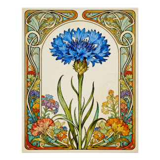 Art Nouveau stijl korenbloem poster. Perfect Poster