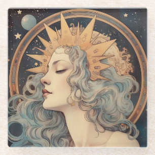 Art Nouveau Stijl Maan Sterren Prinses Glazen Onderzetter