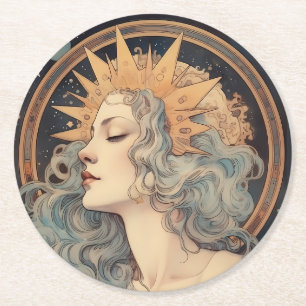 Art Nouveau Stijl Maan Sterren Prinses Ronde Kartonnen Onderzetter