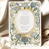 Art Nouveau Stofblauwe & Gouden Rozen Bruiloft Kaart