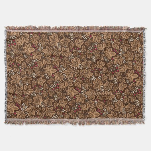 Art Nouveau Strawberries en bladeren, donkerbruin Deken (Voorkant)