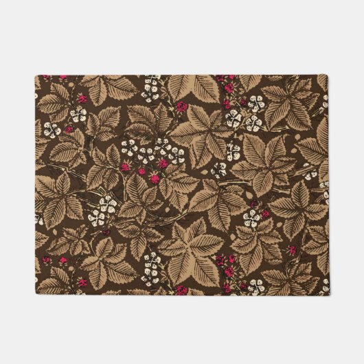 Art Nouveau Strawberries en bladeren, donkerbruin Deurmat (Voorkant)