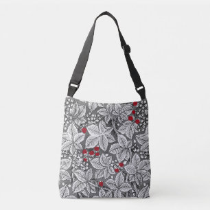 Art Nouveau Strawberries en bladeren, zilvergrijs Crossbody Tas