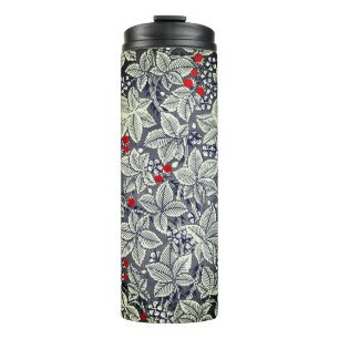 Art Nouveau Strawberries en bladeren, zilvergrijs Thermosbeker