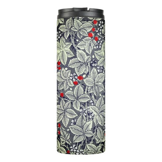 Art Nouveau Strawberries en bladeren, zilvergrijs Thermosbeker (Achterkant)