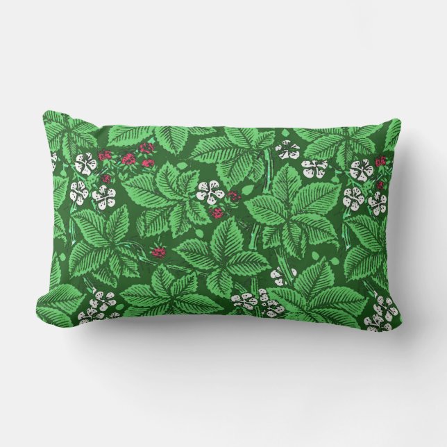 Art Nouveau Strawberries en Leaves, Emerald Green Buitenkussen (Voorkant)