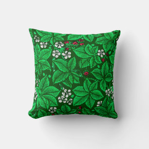 Art Nouveau Strawberries en Leaves, Emerald Green Kussen