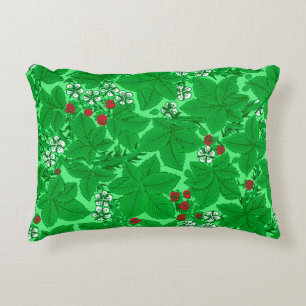 Art Nouveau Strawberries en Leaves, Lime Green Decoratief Kussen