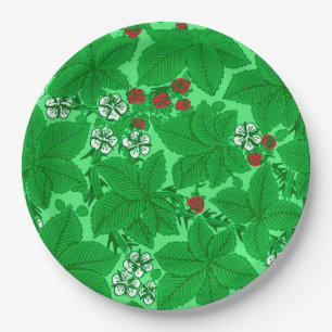 Art Nouveau Strawberries en Leaves, Lime Green Papieren Bordje