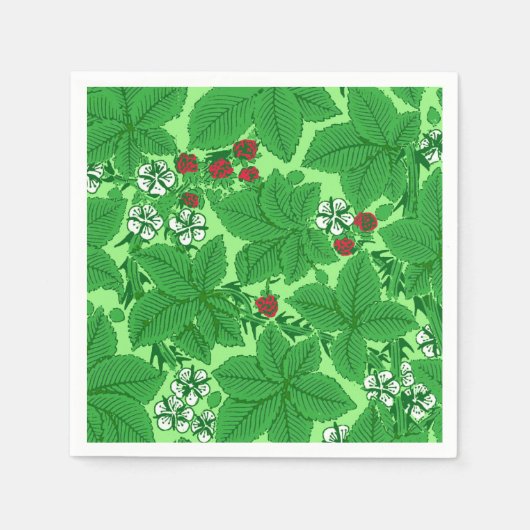 Art Nouveau Strawberries en Leaves, Lime Green Servetten (Voorkant)