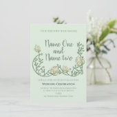 Art nouveau style green floral bruiloft nodigt uit kaart (Staand voorkant)