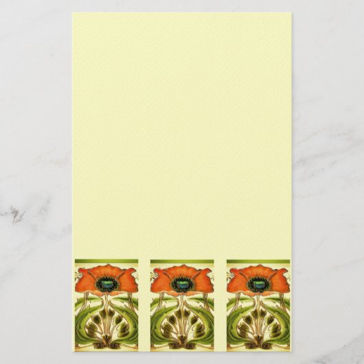 ART NOUVEAU STYLIZED GREEN RED POPPY BRIEFPAPIER (Voorkant)