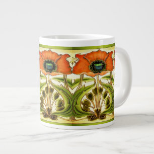 ART NOUVEAU STYLIZED GREEN RED POPPY JUMBO MOK