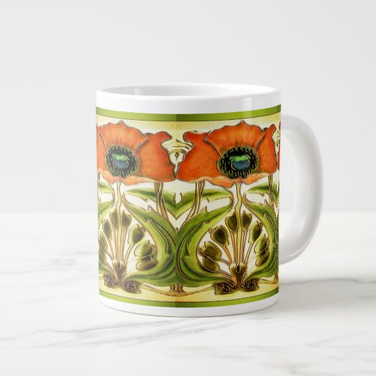 ART NOUVEAU STYLIZED GREEN RED POPPY JUMBO MOK (Voorkant rechts)